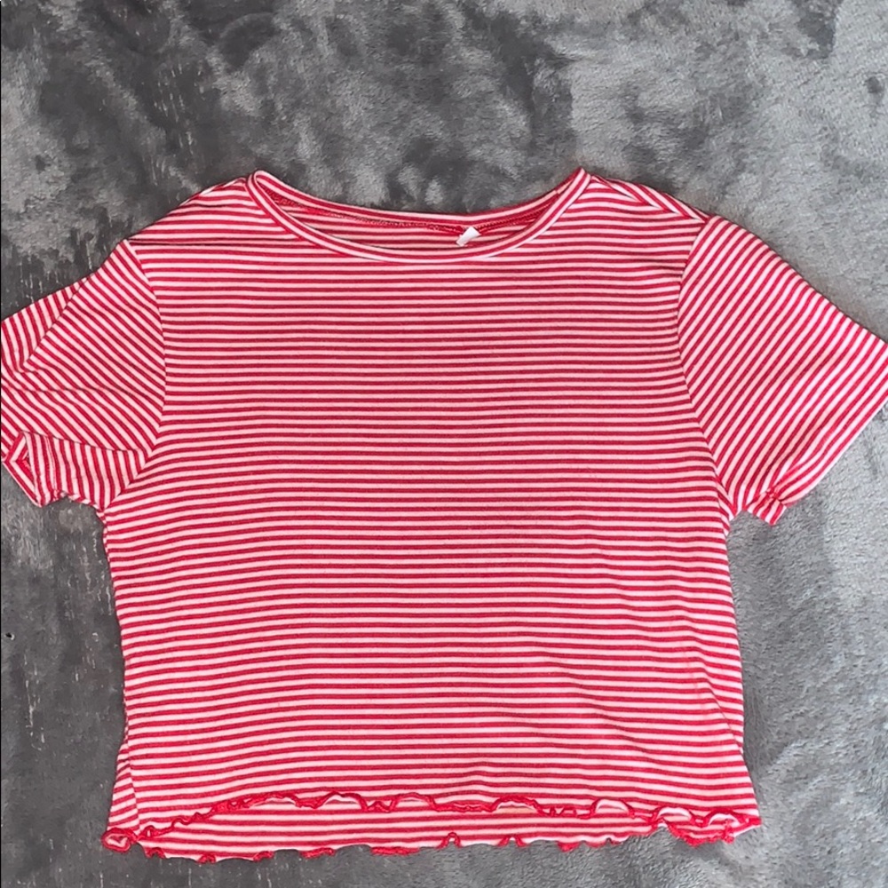 XS red/white striped crop top shirt NEVER WORN!